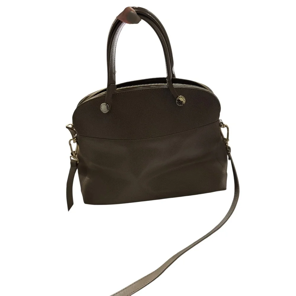 Furla Satchel‎ Bag Grey Pebbled Leather Top Handle Crossbody Bag Made in Italy